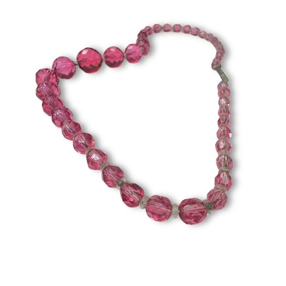 Vintage Pink Faceted Crystal Graduated Beaded Necklace Japan 16.5" Mid-Century - Picture 5 of 10